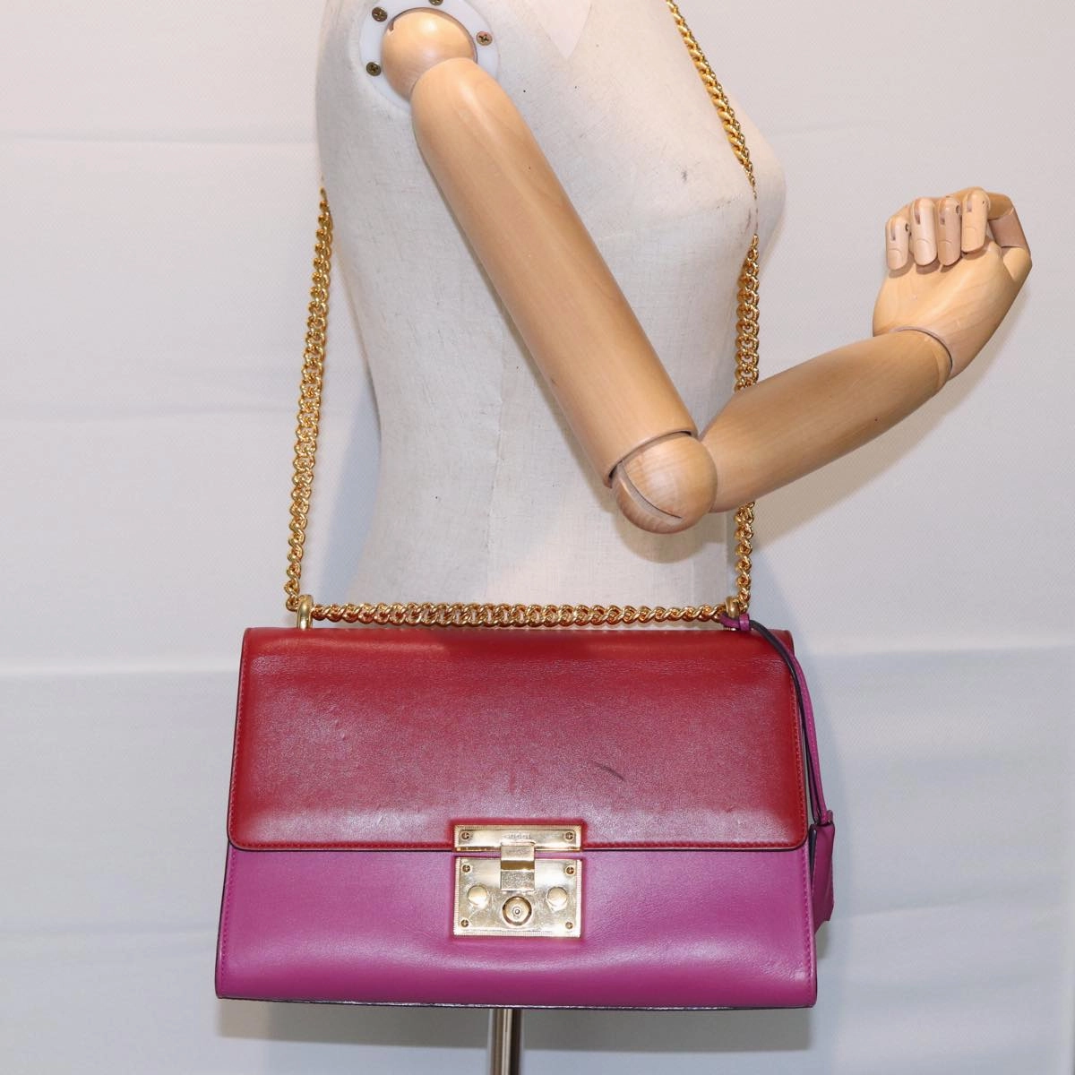 GUCCI Padlock Chain Shoulder Bag Leather Red Pink  bs16789