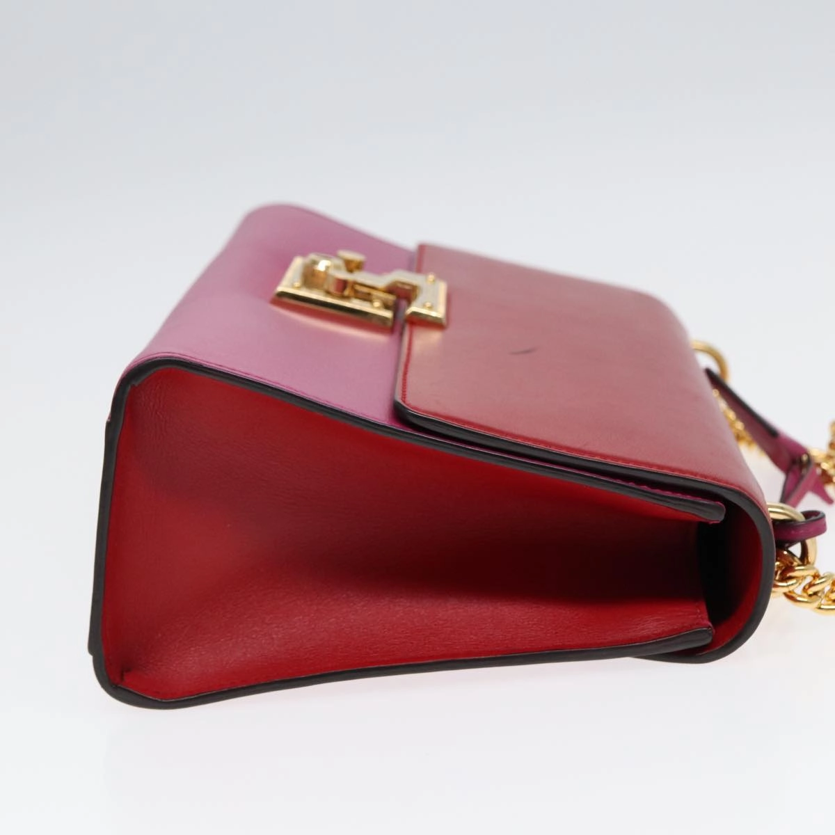GUCCI Padlock Chain Shoulder Bag Leather Red Pink  bs16789