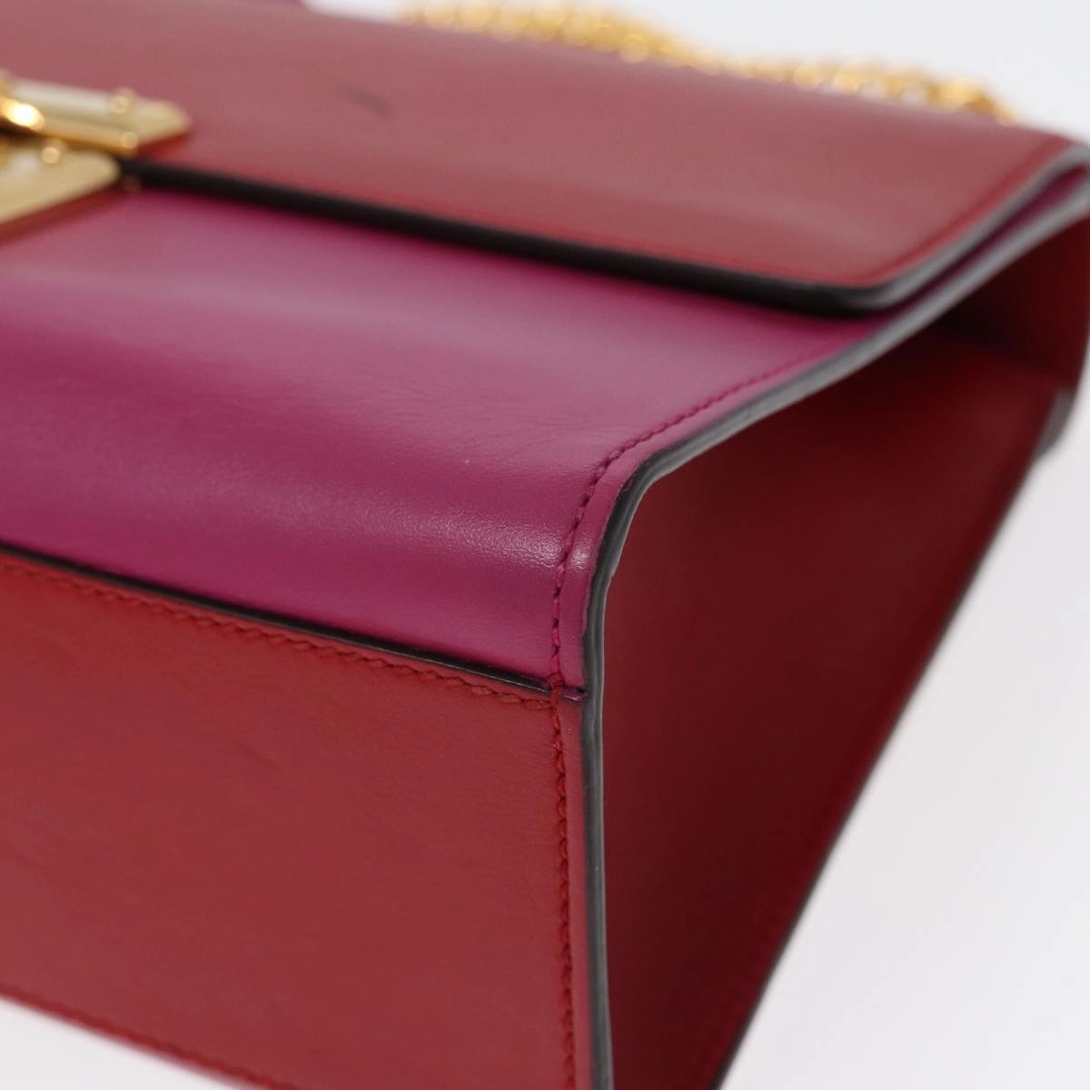 GUCCI Padlock Chain Shoulder Bag Leather Red Pink  bs16789