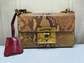 Gucci Padlock Python Skin Shoulder Bag Small Brown