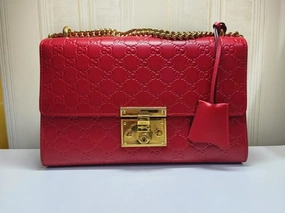Gucci Padlock Red Leather Shoulder Bag Medium