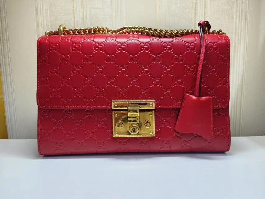 Gucci Padlock Red Leather Shoulder Bag Medium