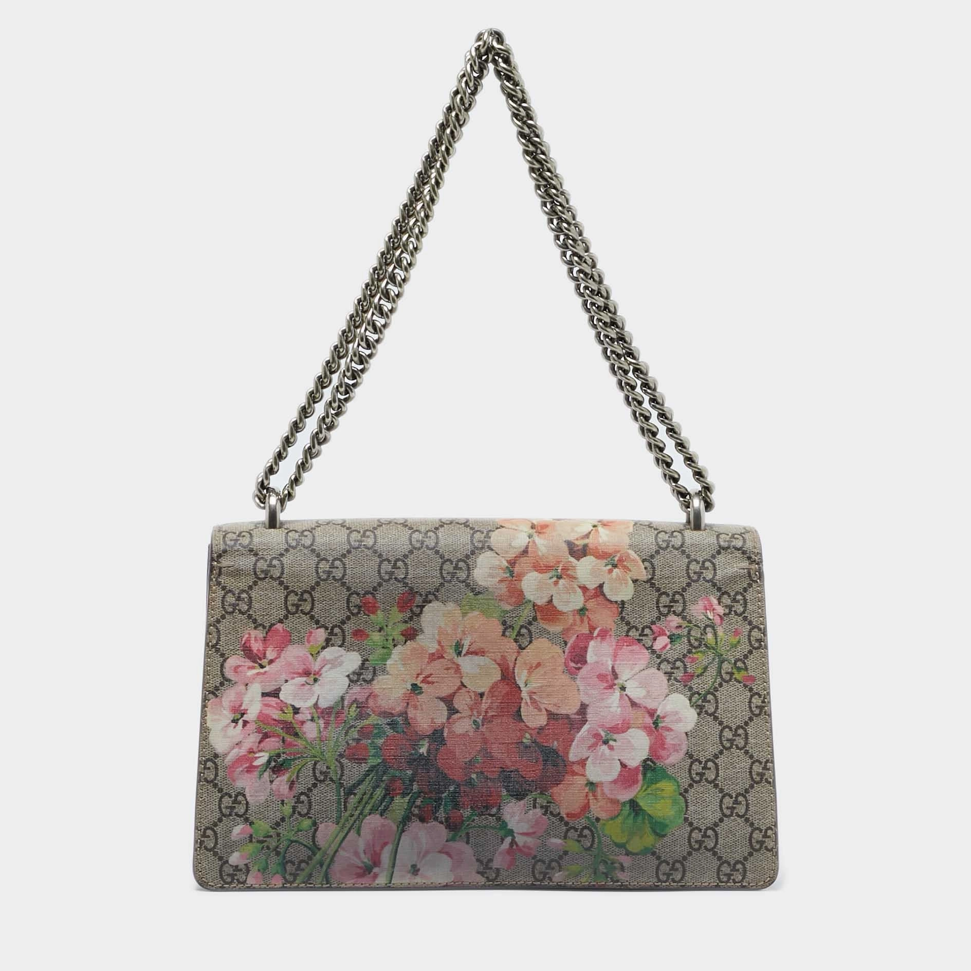 Gucci Pink/beige Gg Supreme Blooms Canvas Small Dionysus Shoulder Bag