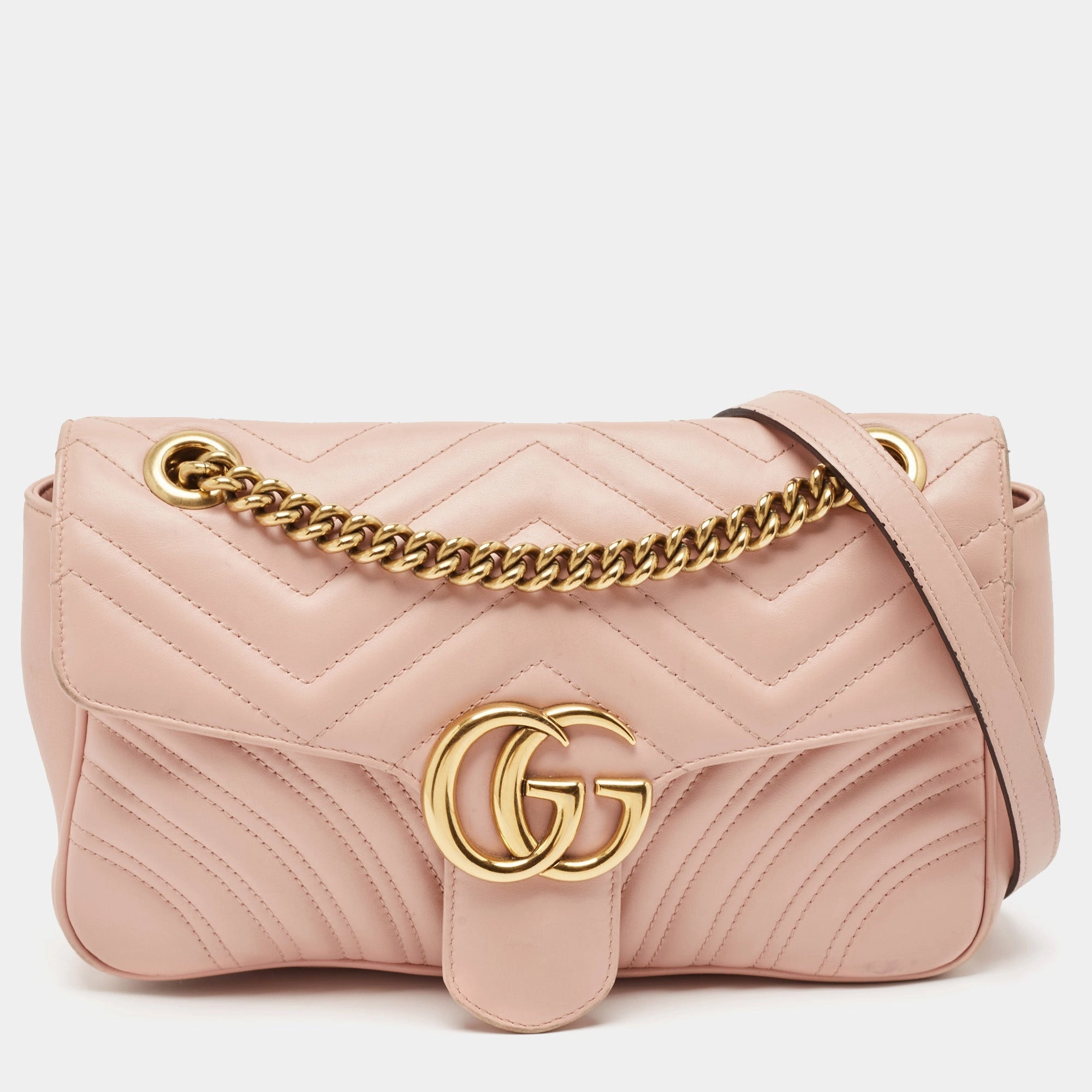 Gucci Pink Matelass&eacute; Leather Small Gg Marmont Shoulder Bag