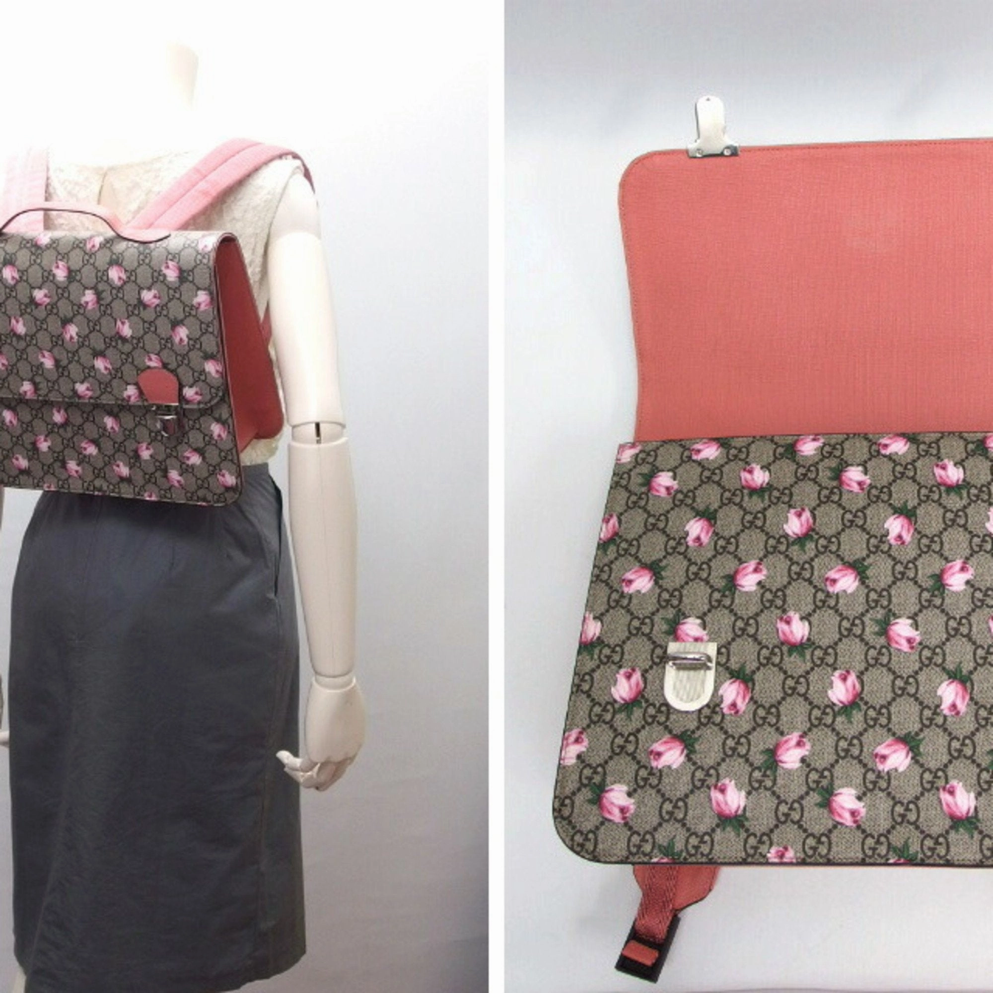 Gucci  pink  pink Coated Canvas Leather Backpack (Pre-Owned)