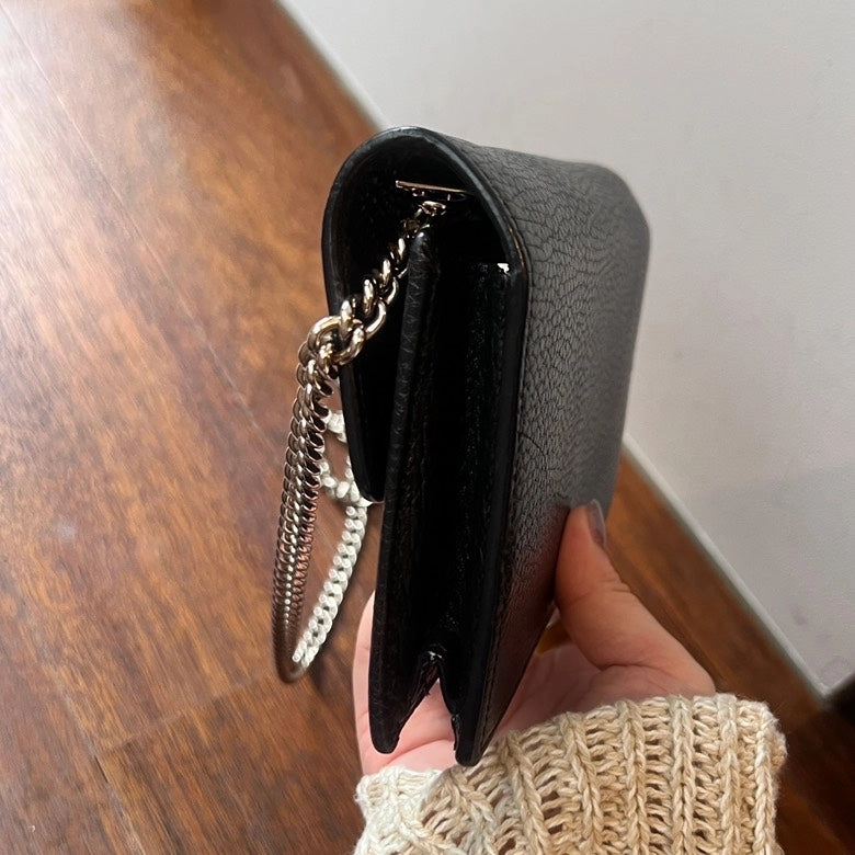 Gucci Preloved Interlocking Leather Chain Shoulder Bag Black - AF939