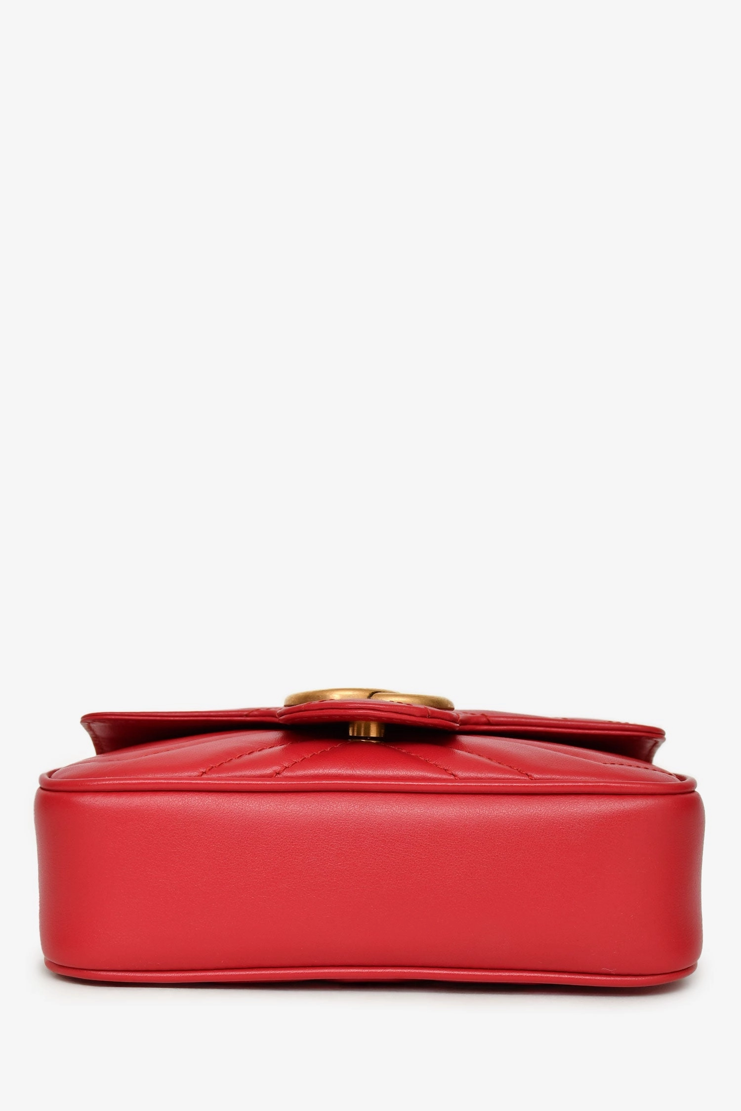 Gucci Red Leather Chevron Quilted Super Mini GG Marmont Crossbody Bag