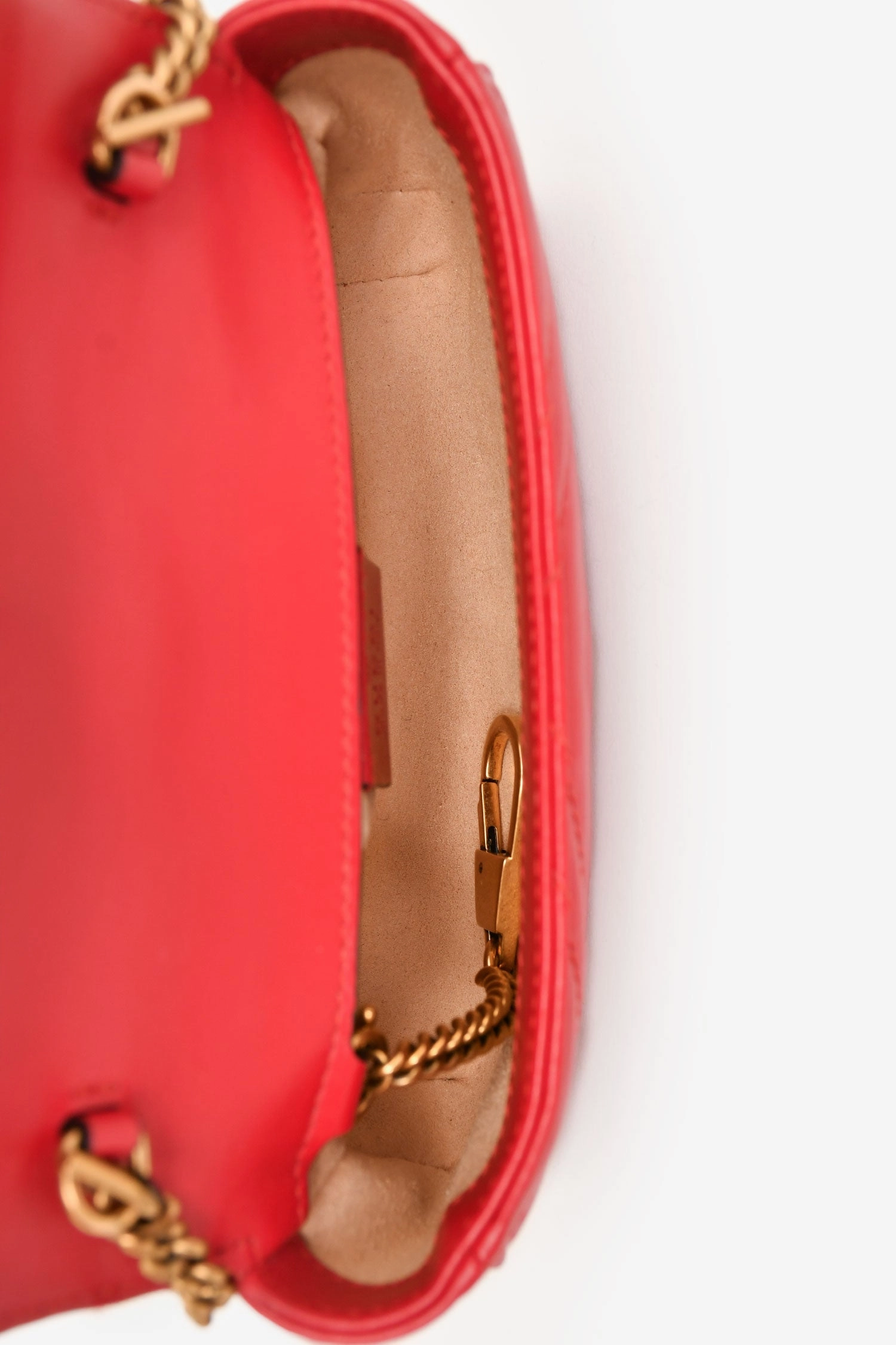 Gucci Red Leather Chevron Quilted Super Mini GG Marmont Crossbody Bag