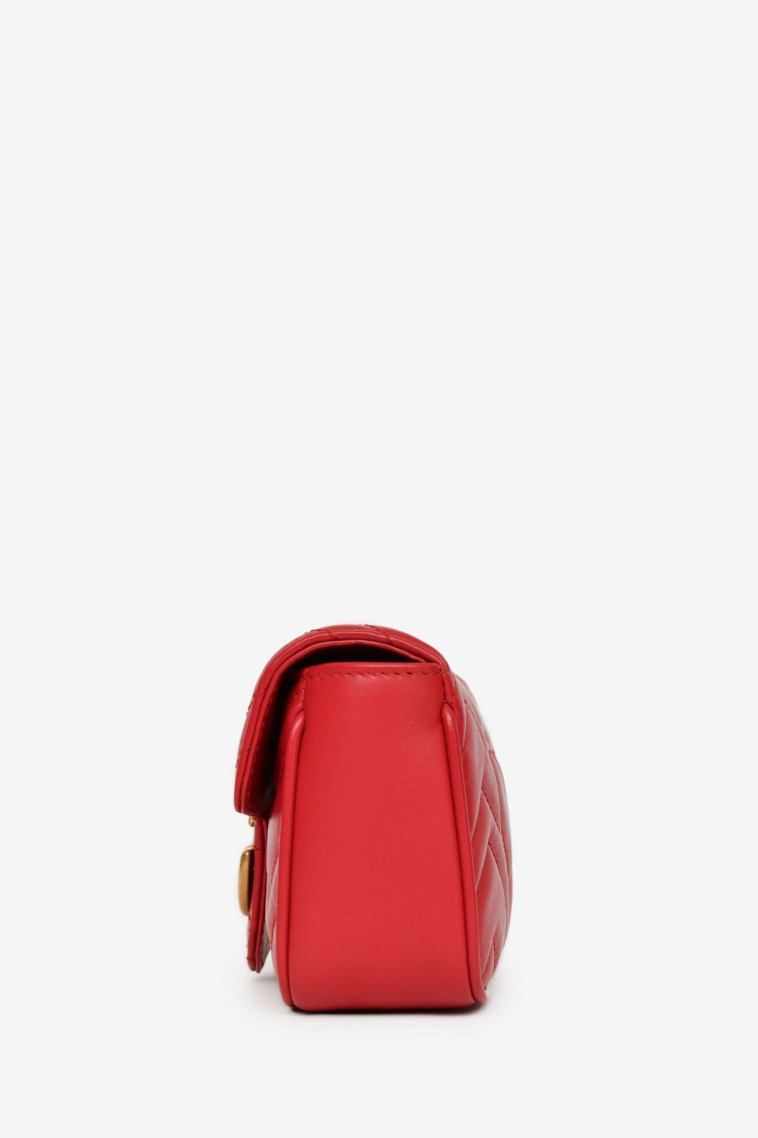 Gucci Red Leather Chevron Quilted Super Mini GG Marmont Crossbody Bag