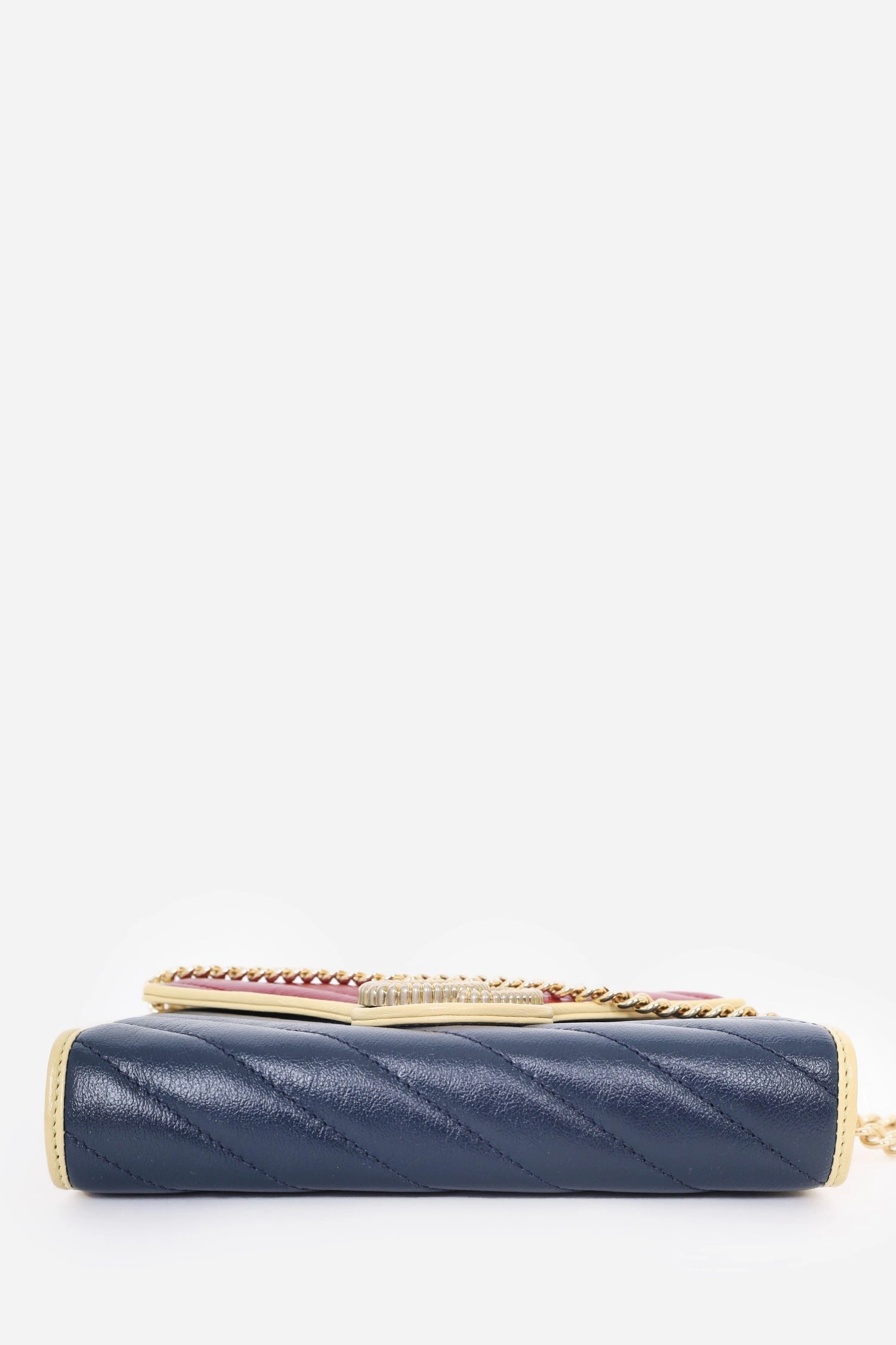 Gucci Red/Navy Quilted Marmont Wallet On Chain
