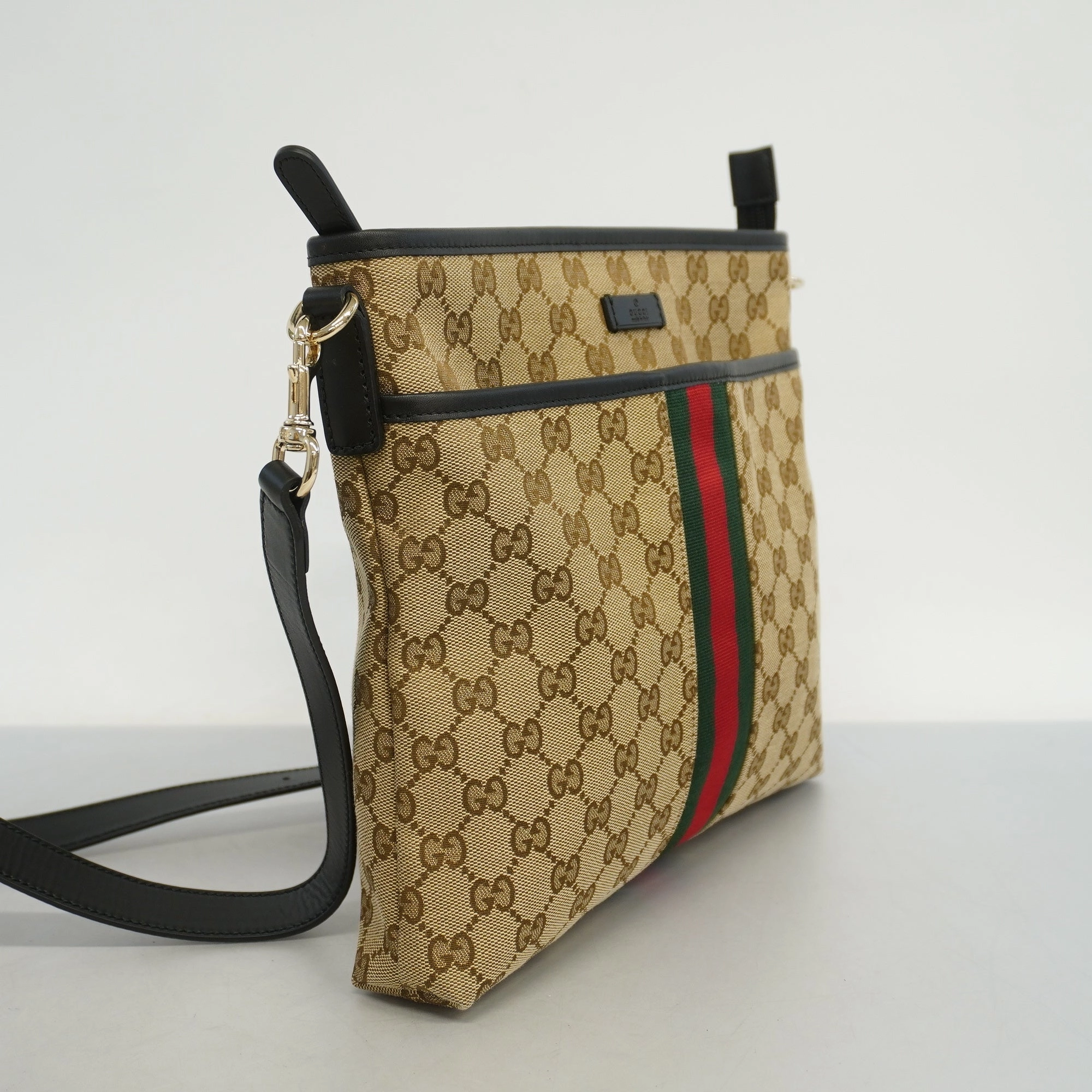 GUCCI  Sherry Line 388926 Unisex GG Canvas,Leather Shoulder Bag Beige,Black