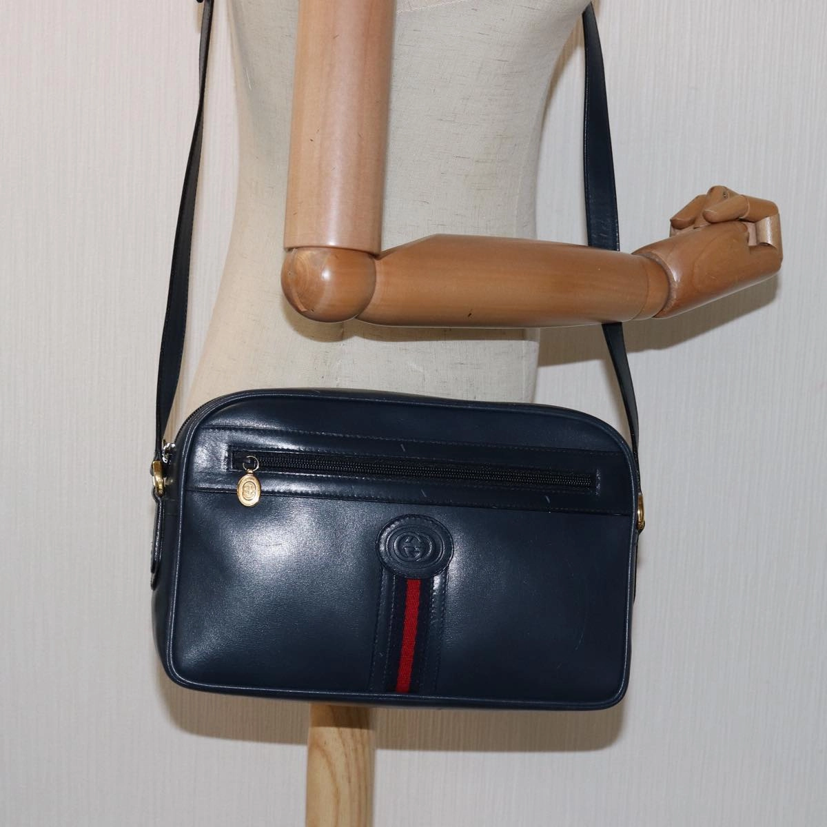 GUCCI Sherry Line Shoulder Bag Leather Navy 001 23 0942  ep4572