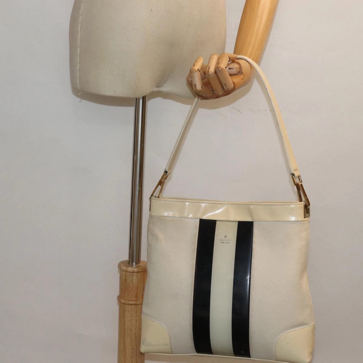 GUCCI Shoulder Bag Canvas Black White 001 4231  79373