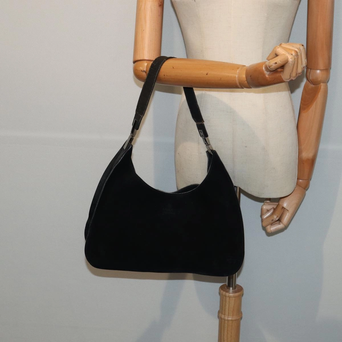 GUCCI Shoulder Bag Suede Black 001 3767  bs16234
