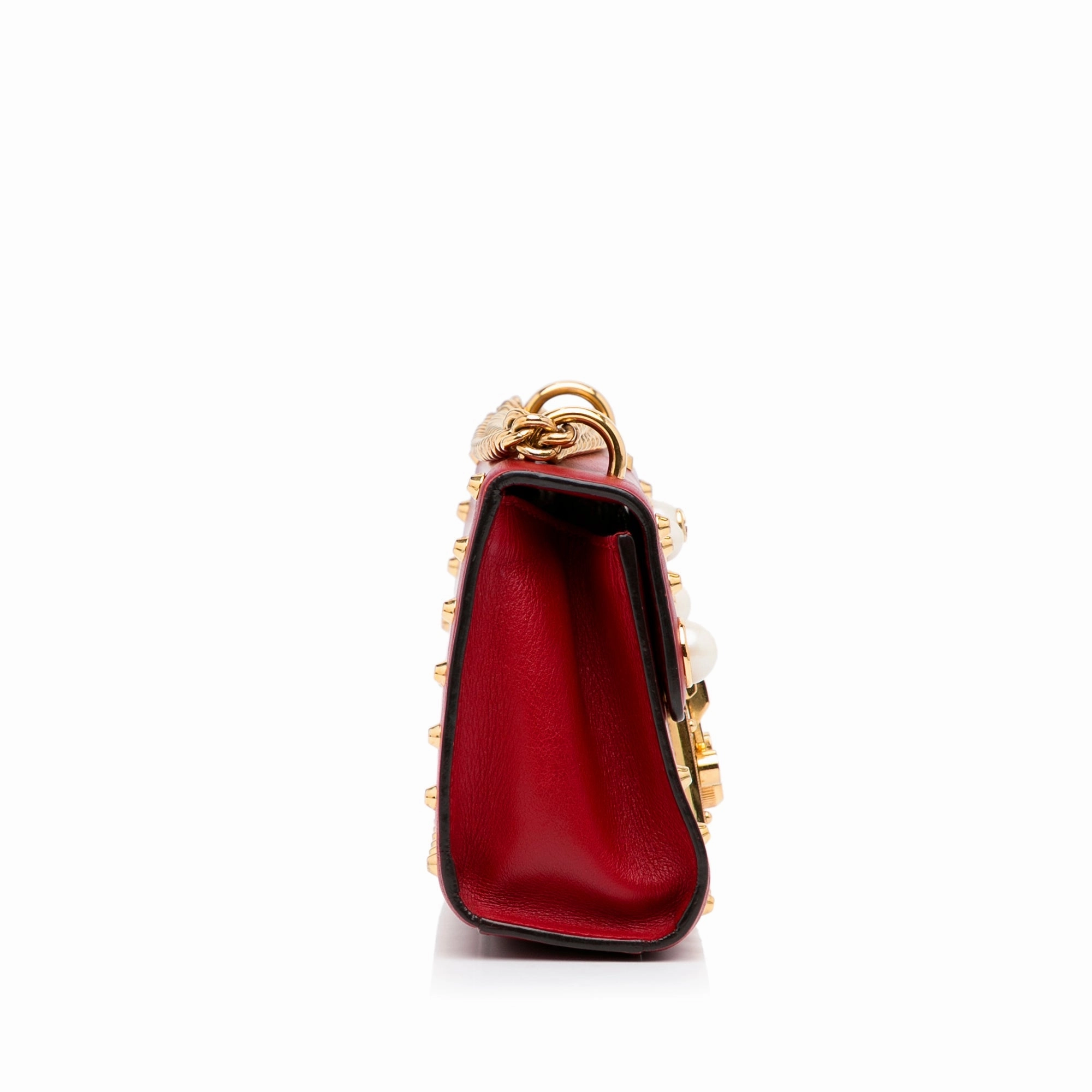 Gucci Small Leather Pearl Studded Padlock Crossbody Bag