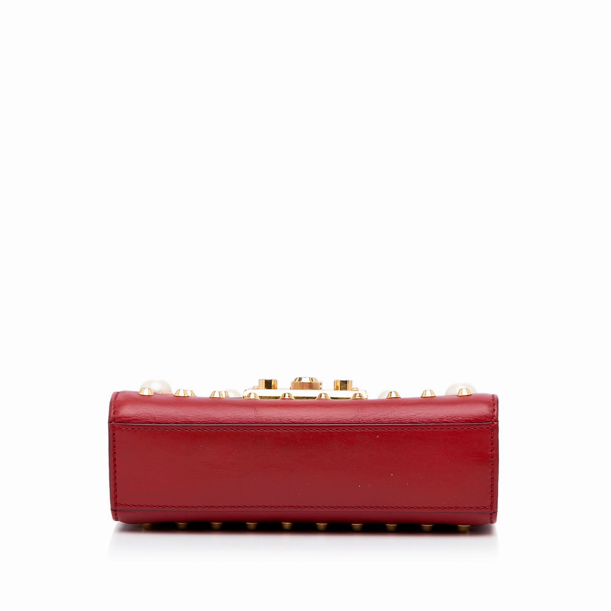 Gucci Small Leather Pearl Studded Padlock Crossbody Bag