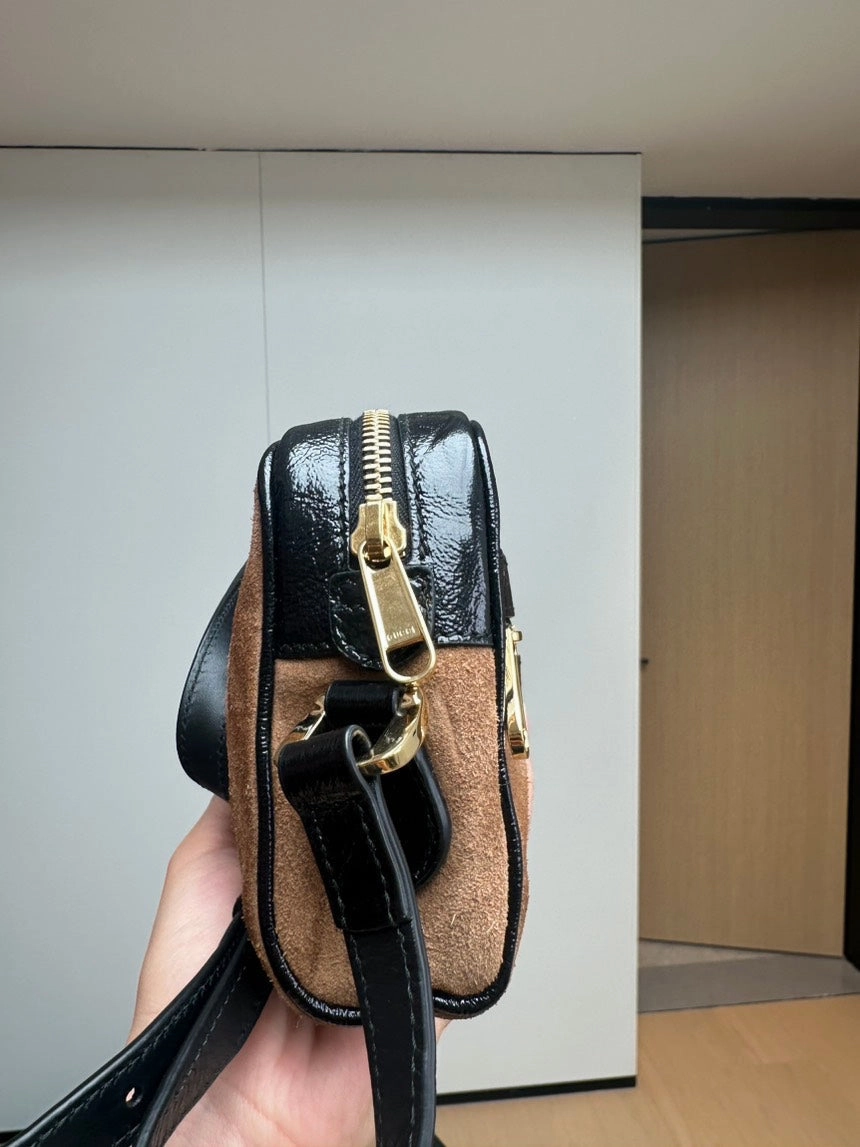 Gucci Suede Shoulder Crossbody Bag - Beige/Brown