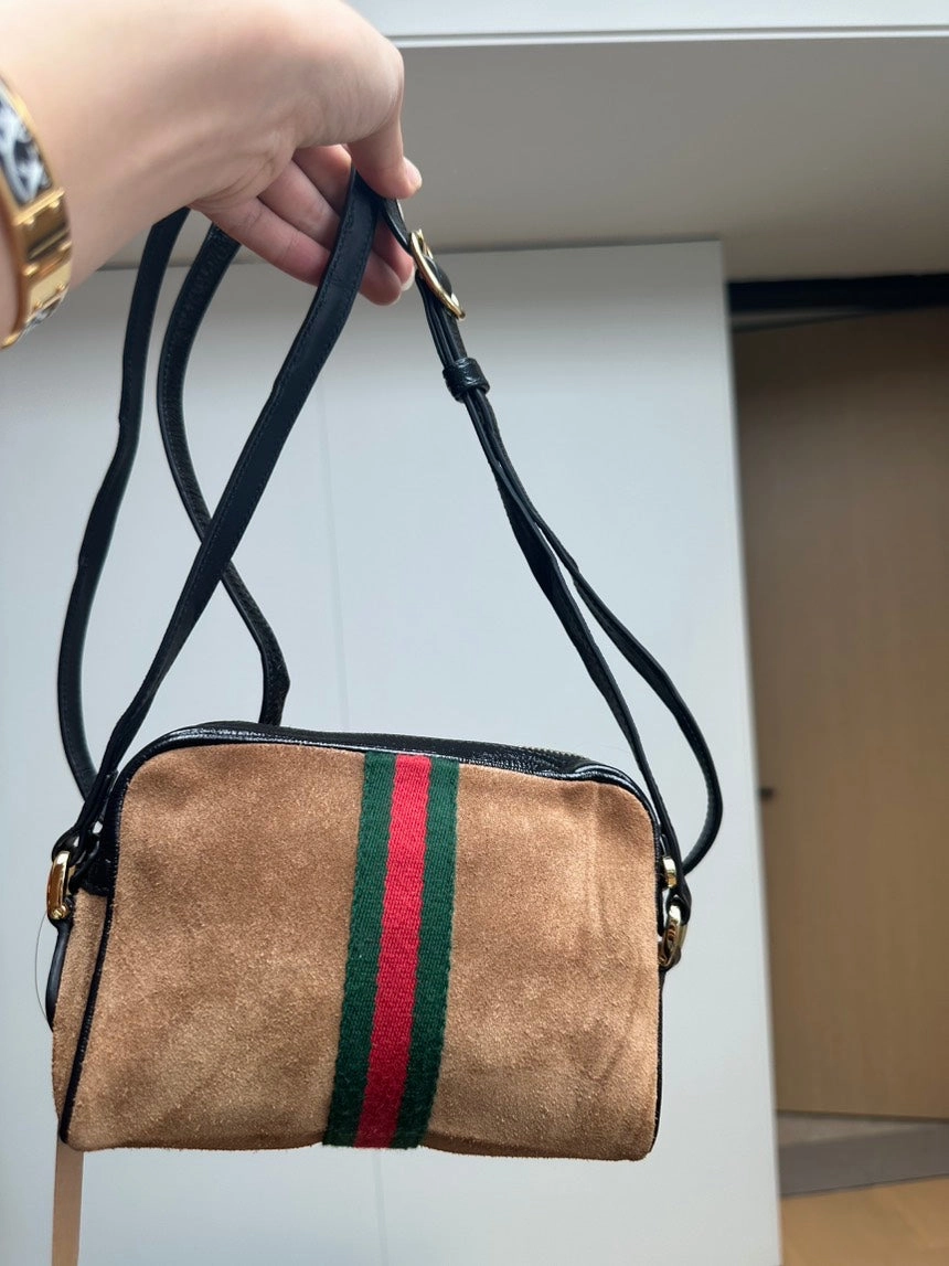 Gucci Suede Shoulder Crossbody Bag - Beige/Brown