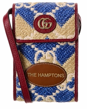 Gucci The Hamptons Straw & Leather Crossbody