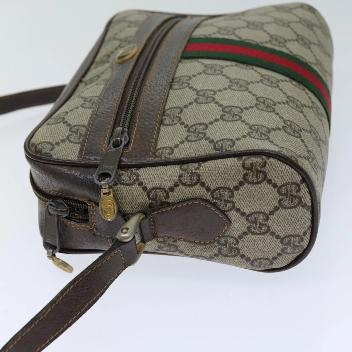 GUCCI Web Sherry Line GG Supreme Shoulder Bag PVC Beige Red 89 02 004  75563