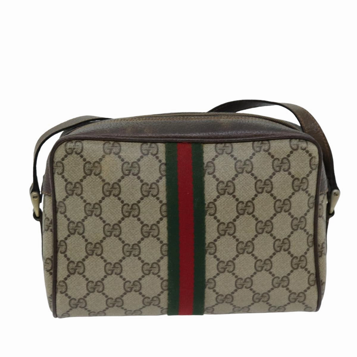 GUCCI Web Sherry Line GG Supreme Shoulder Bag PVC Beige Red 89 02 004  75563