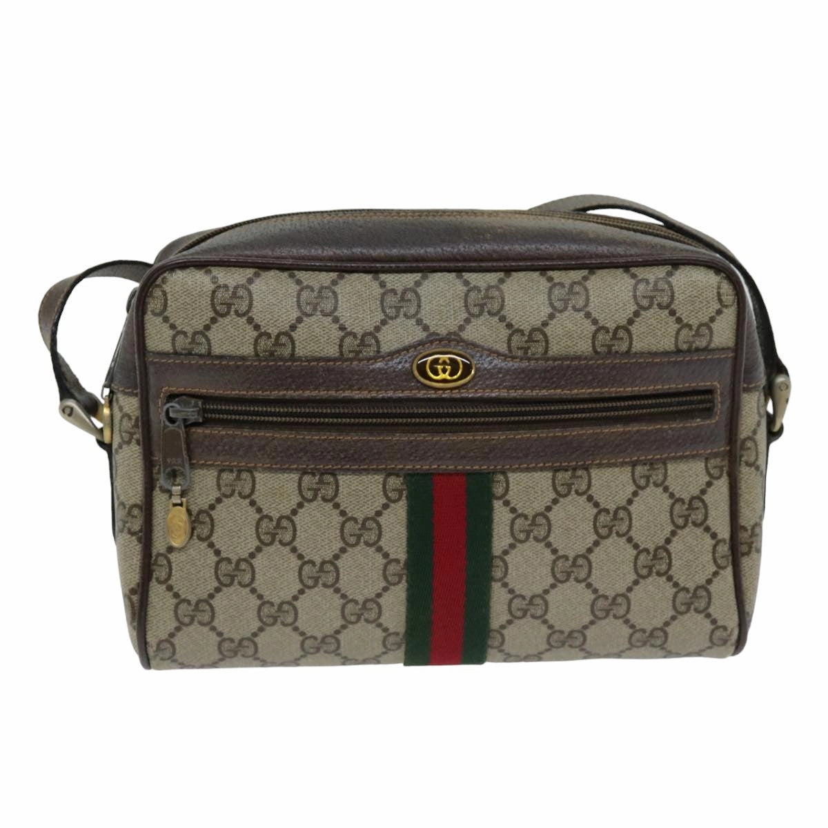 GUCCI Web Sherry Line GG Supreme Shoulder Bag PVC Beige Red 89 02 004  75563