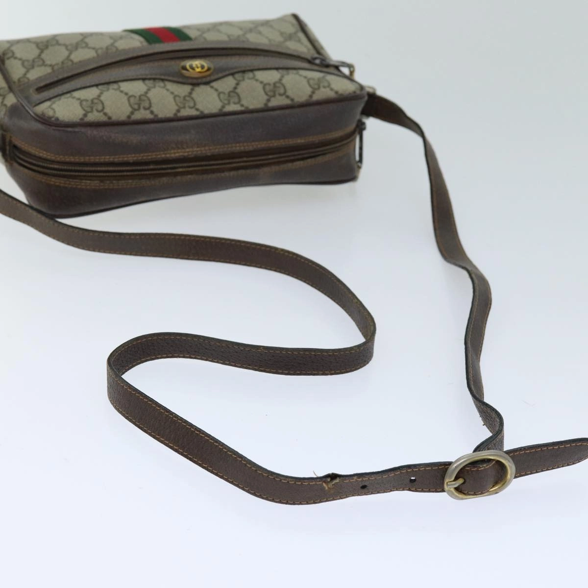 GUCCI Web Sherry Line GG Supreme Shoulder Bag PVC Beige Red 89 02 004  75563