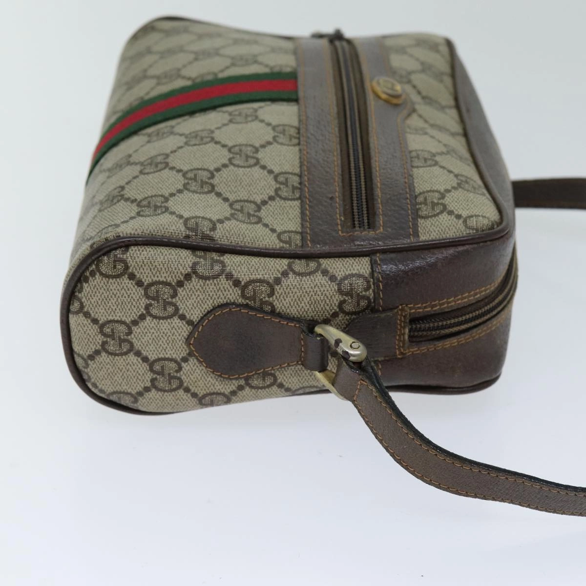 GUCCI Web Sherry Line GG Supreme Shoulder Bag PVC Beige Red 89 02 004  75563