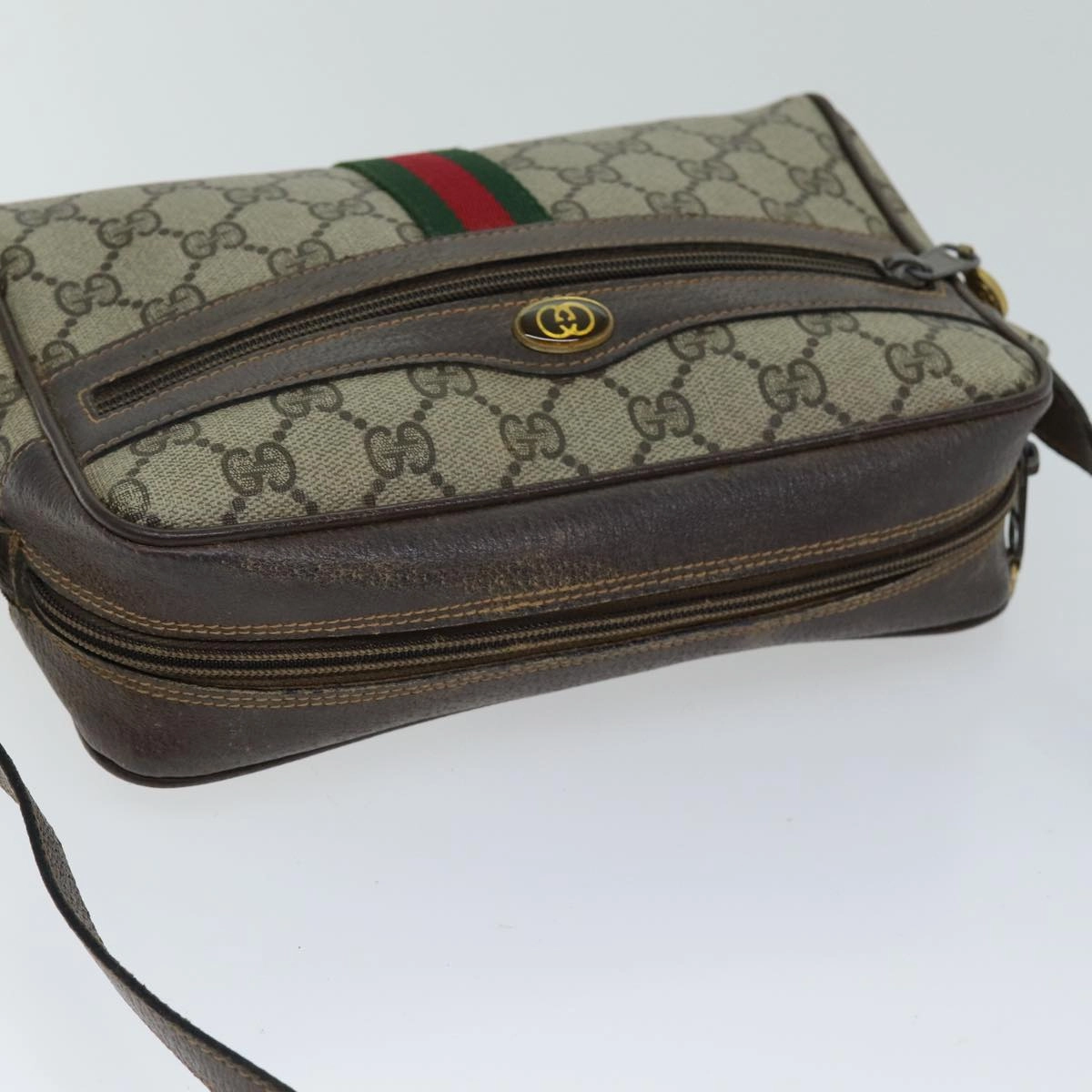 GUCCI Web Sherry Line GG Supreme Shoulder Bag PVC Beige Red 89 02 004  75563