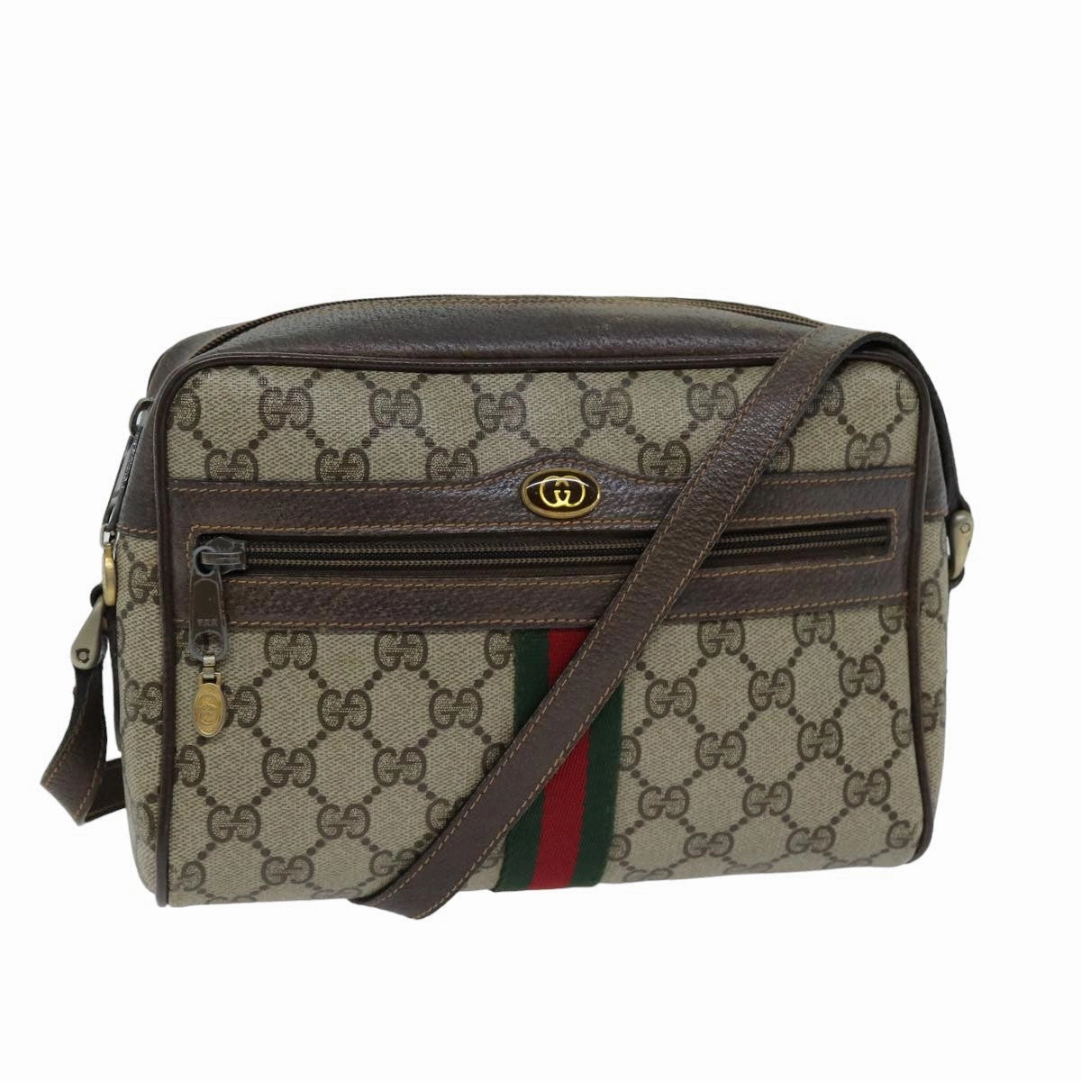 GUCCI Web Sherry Line GG Supreme Shoulder Bag PVC Beige Red 89 02 004  75563