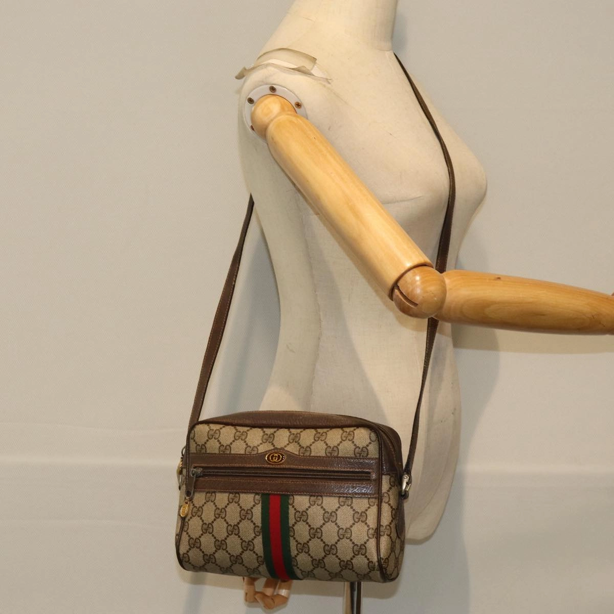 GUCCI Web Sherry Line GG Supreme Shoulder Bag PVC Beige Red 89 02 004  75563