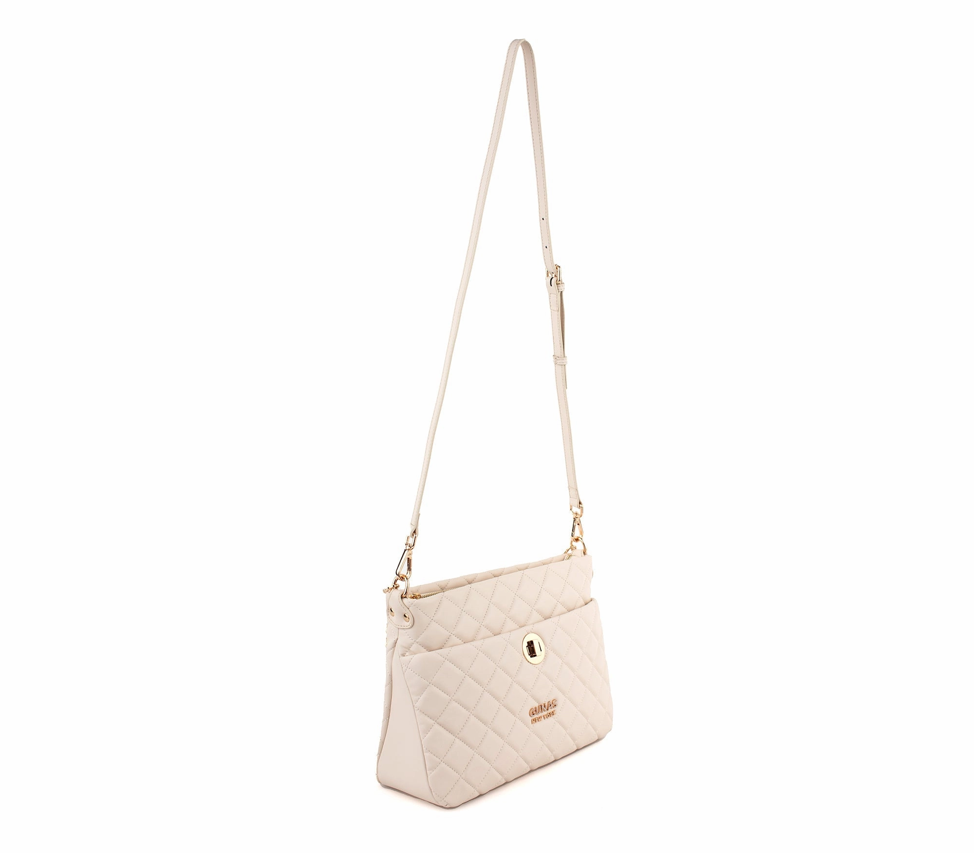 Gunas New York Koi Off White Quilted Vegan Leather Shoulder Bag Purse