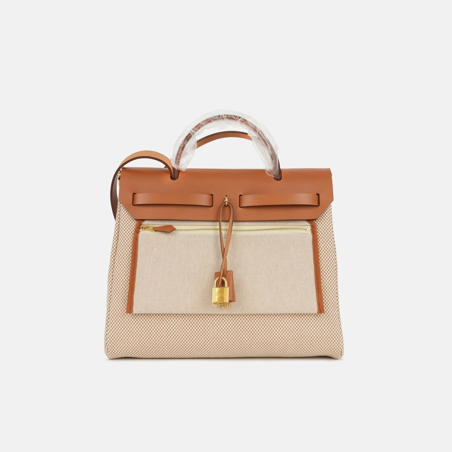 Hermes - Herbag 31 - Fauve/Ecru Quadrille Toille - Brand New - 2024