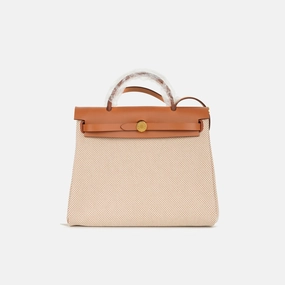 Hermes - Herbag 31 - Fauve/Ecru Quadrille Toille - Brand New - 2024