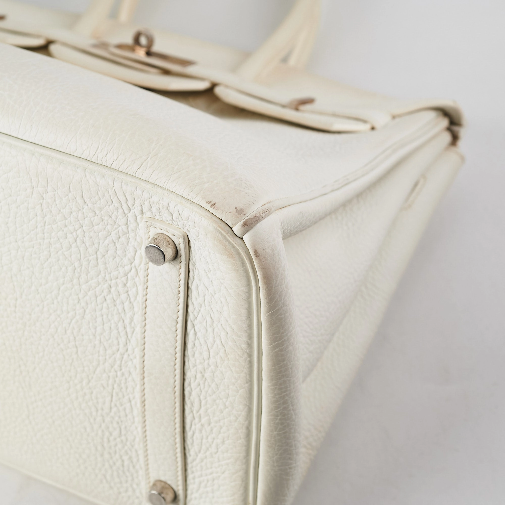 Hermes Birkin 35 Clemence White Stamp P Square (2012)
