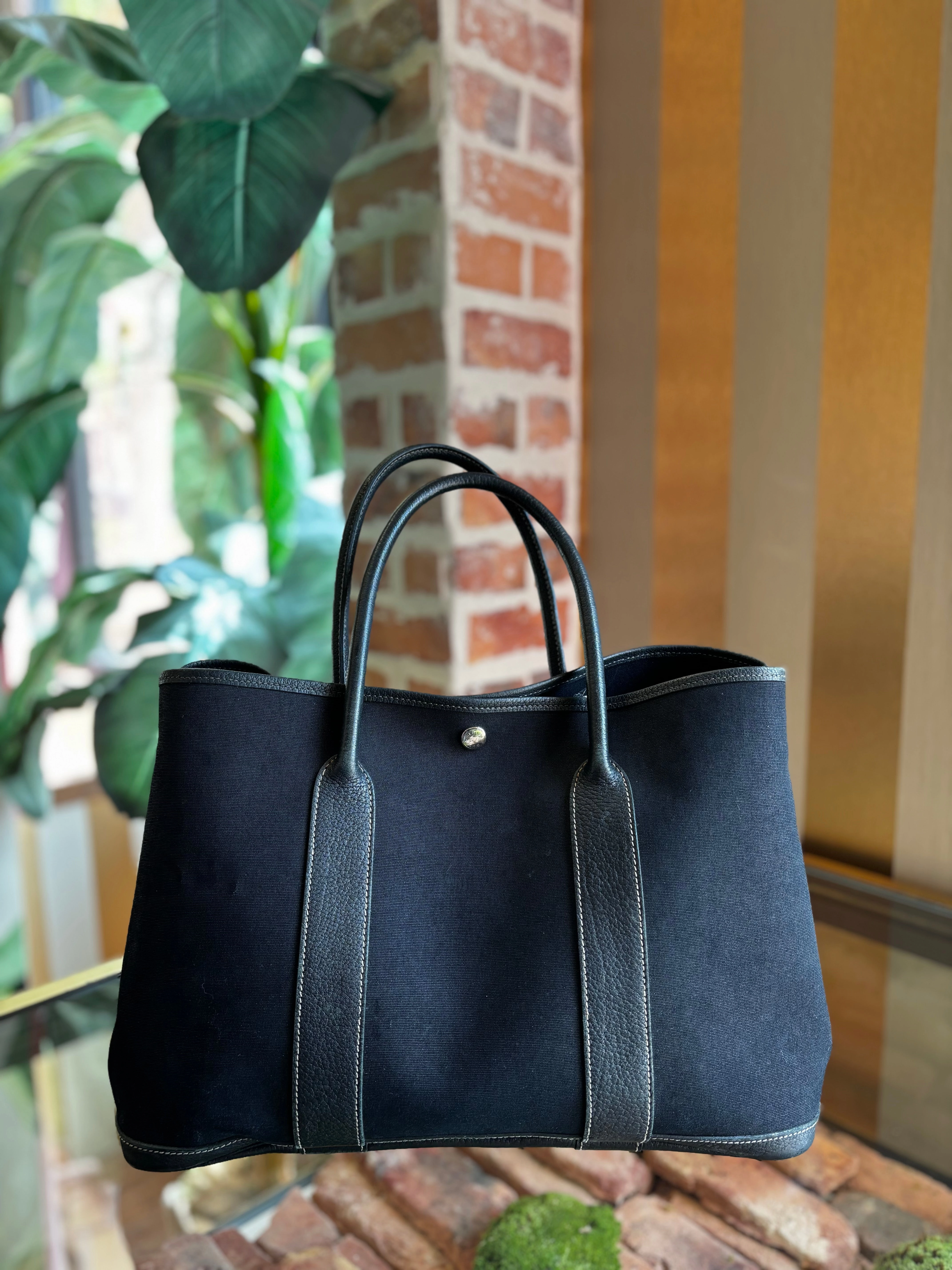 HERMES Black Canvas Garden Party 36