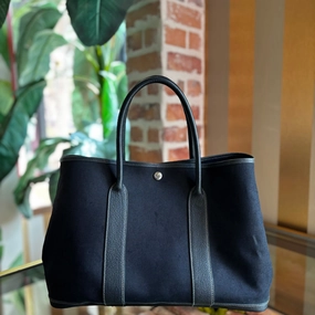 HERMES Black Canvas Garden Party 36