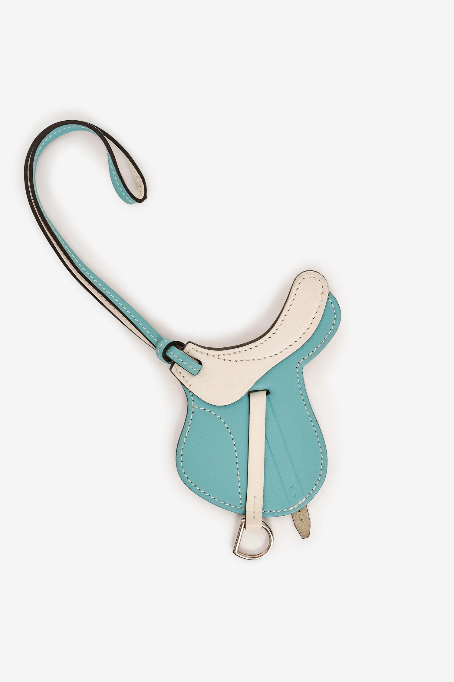 Hermes Blue/White Swift Leather Paddock Selle Saddle Bag Charm