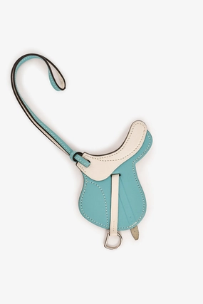 Hermes Blue/White Swift Leather Paddock Selle Saddle Bag Charm