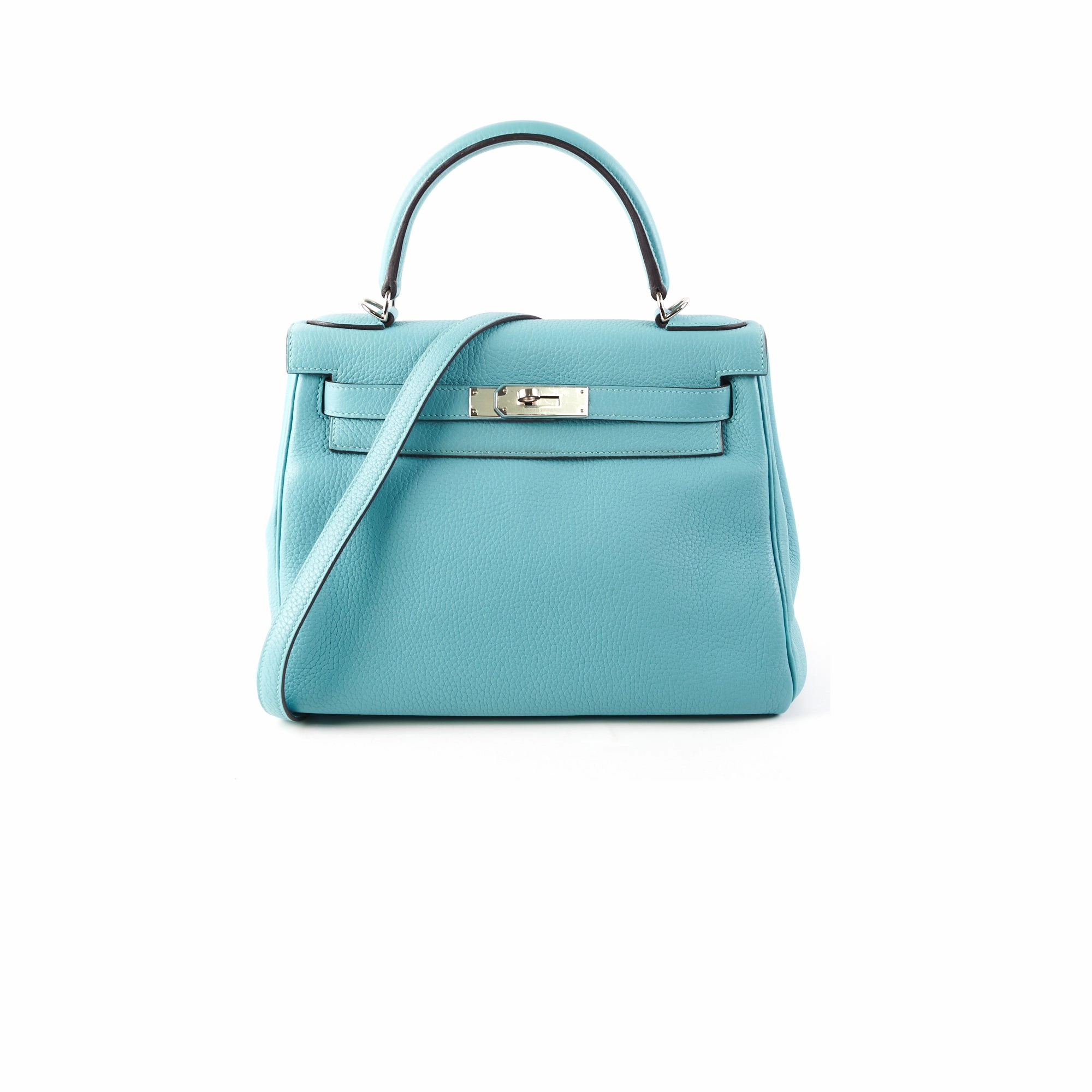 Hermes Kelly 28 Clemence Blue Atol