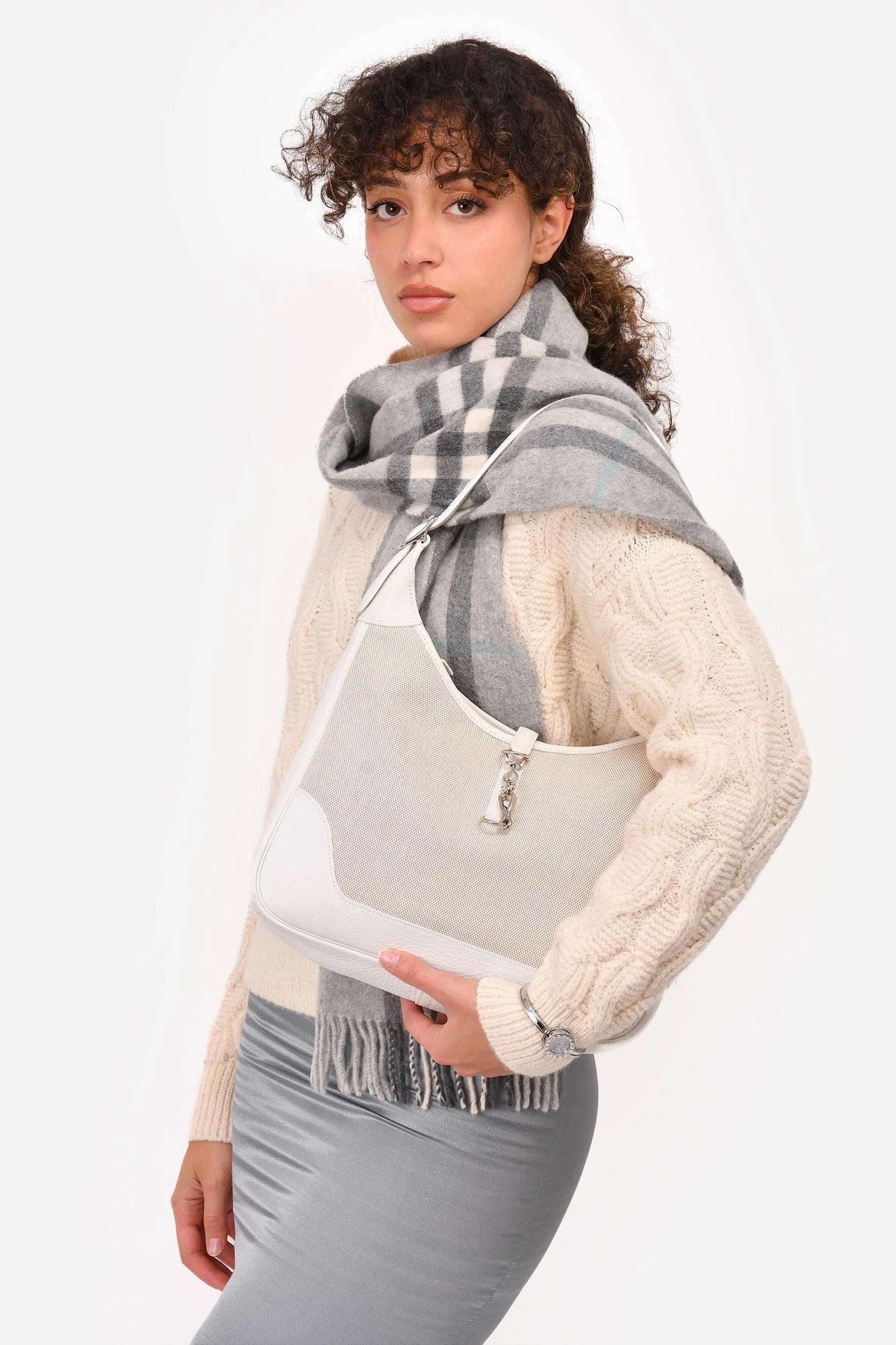 Herms 2002 Cream Canvas/Leather Trim Hobo Shoulder Bag