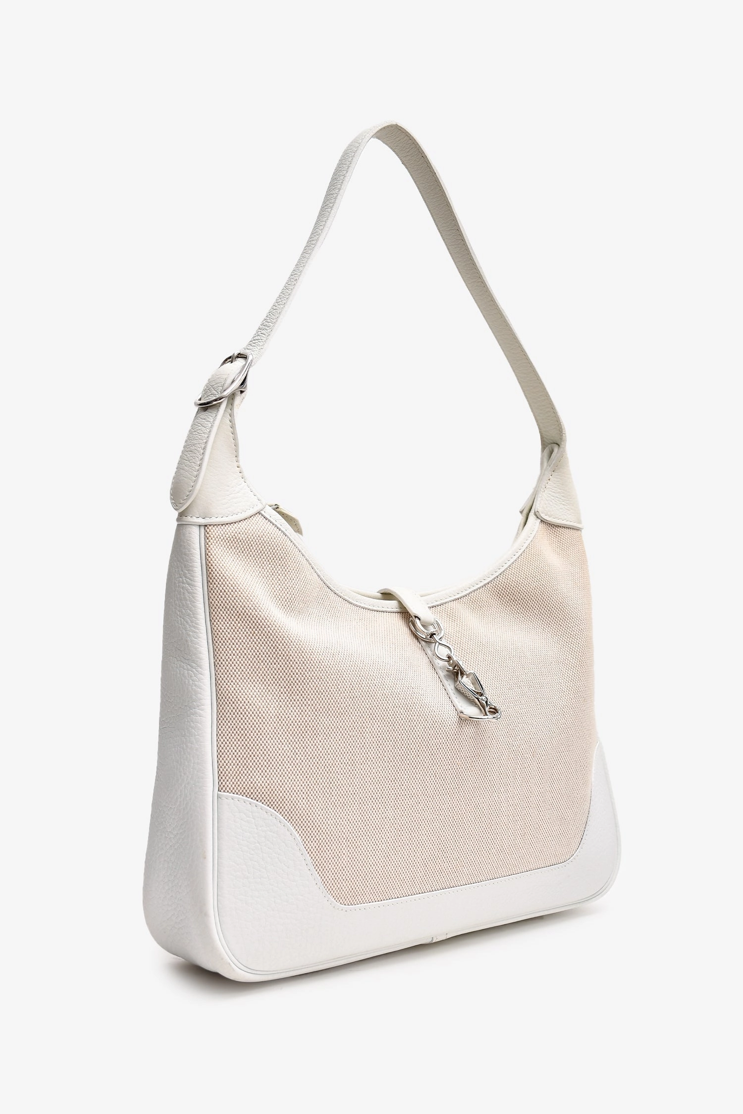 Herms 2002 Cream Canvas/Leather Trim Hobo Shoulder Bag