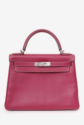 Herms 2011 K5 Purple Epsom Leather Kelly 28 Top Handle with Strap