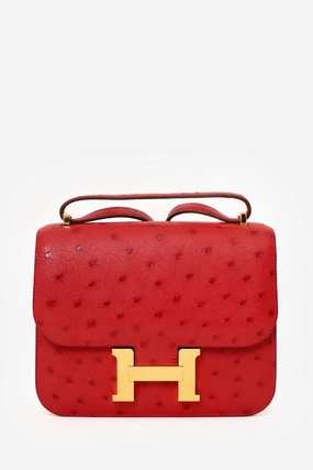 Herms 2017 Red Ostrich Constance 18