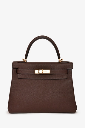 Herms 2018 Dark Brown Togo Leather Retourne Kelly 28 with Strap