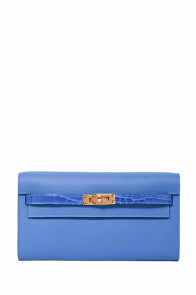 Herms 2018 Mykonos Bleu Zellige Epsom Kelly To Go Alligator Touch