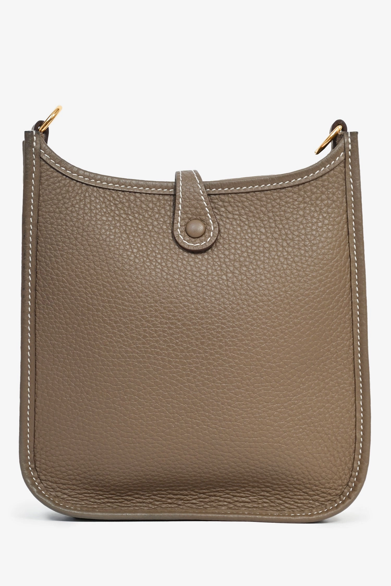 Herms 2023 Etoupe Clemence Leather Evelyne 16 TPM Crossbody with Navy Blue Strap