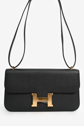 Herms 2024 Black Epsom Leather Constance Elan Shoulder Bag