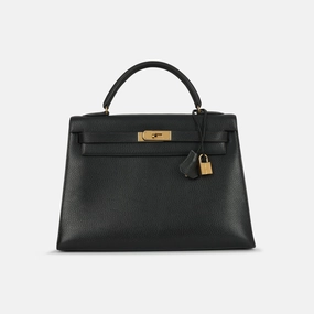 Herms - Vintage Kelly 32 - Noir Fjord Leather GHW - 1991 - Pre-Loved