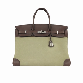 Herms Birkin 40 Toile - Chocolat Swift/Vert Olive